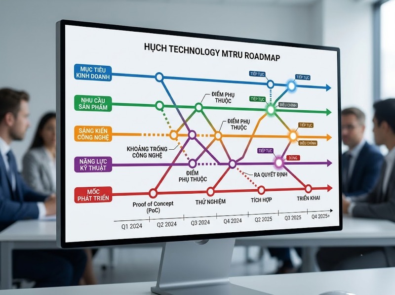 Lộ trình công nghệ thể hiện các sáng kiến, thứ tự ưu tiên và mốc phát triển